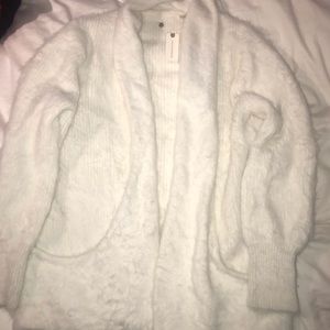 anthropologie white fuzzy cardigan